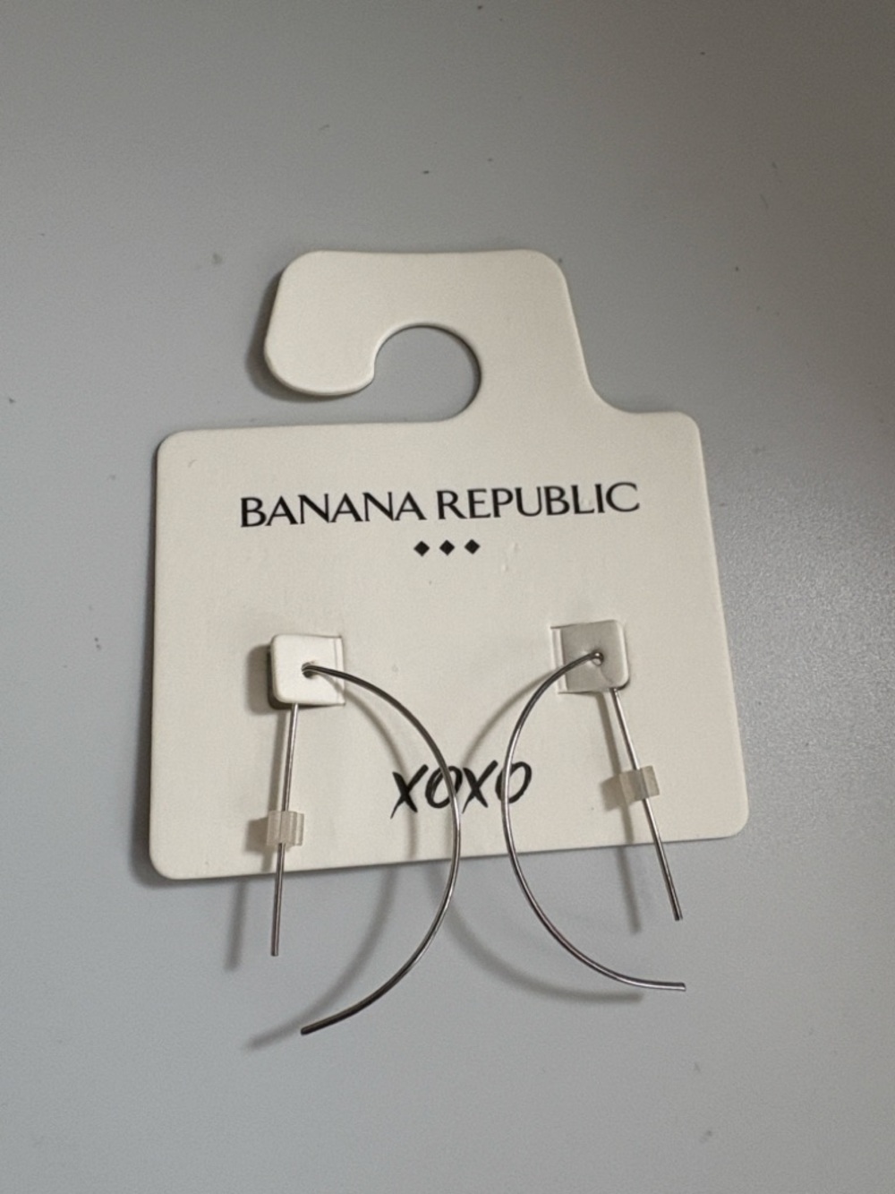 NWT [Banana Republic] XOXO Silver Semi Circle Hoop Threader Earrings Medium Size - Picture 4 of 10